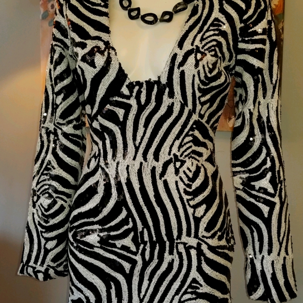 Missguided sequin bodycon dress zebra pattern